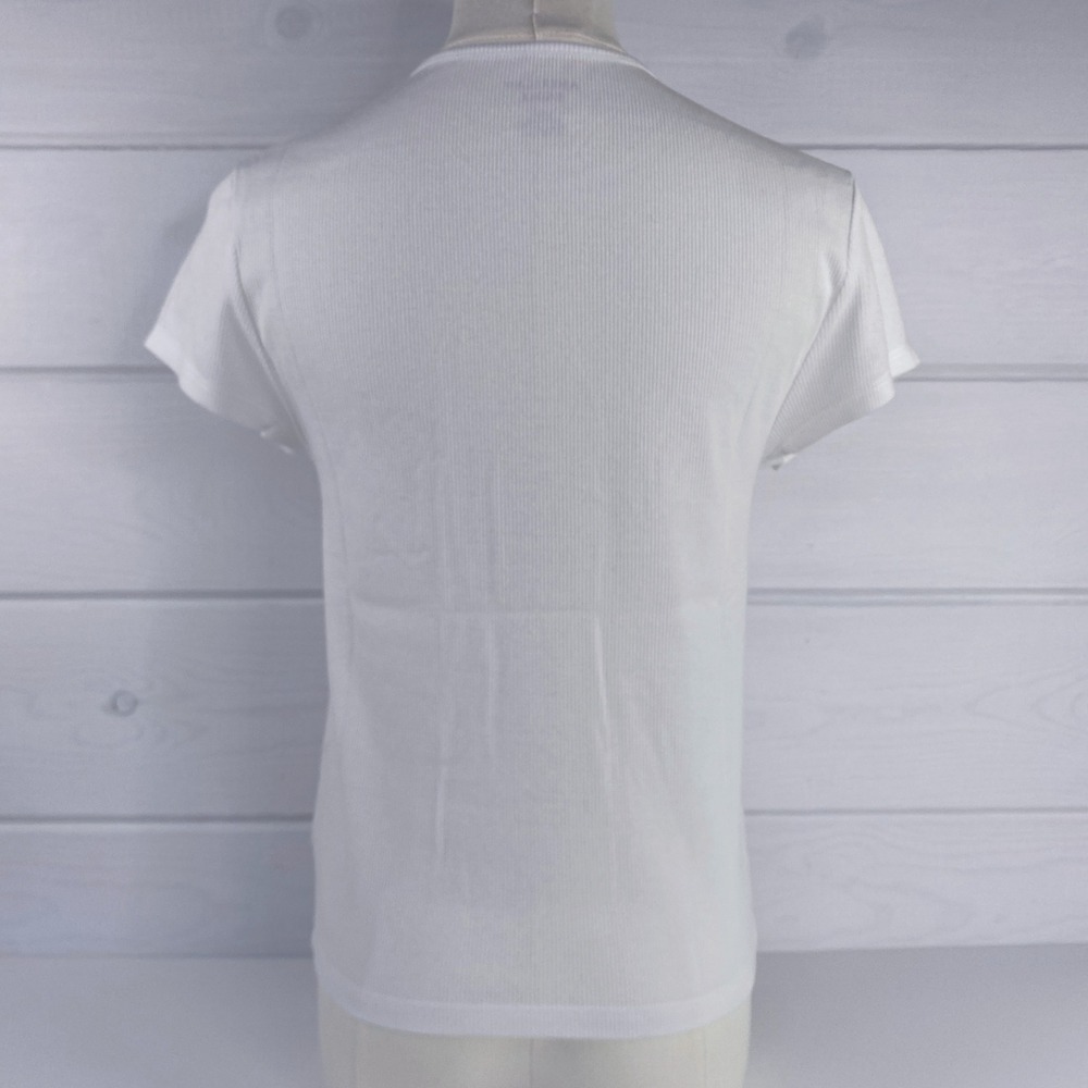 AE American Eagle Ribbed T-Shirt Layering Tee L White Stretch Base Layer 90s Y2K - Picture 8 of 14